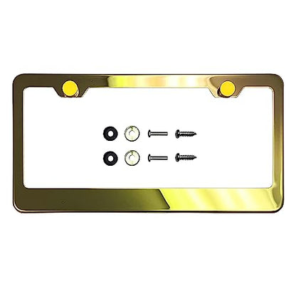 T304 Stainless Steel License Plate Frame – 8K Mirror Polish Finish, Rust-Resistant, Slim Design, Universal Fit, Includes Screw Caps, Washers & Stainless Steel Screws (Gold) - color: Gold