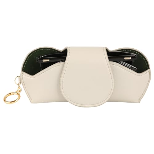 KINIVA Sunglasses Holder for Car Visor with Hanging Hook Portable Leather Glasses Storage Bag with Detachable Clips - color: White