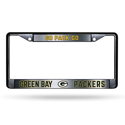 NFL Green Bay Packers Go Pack Go Black Chrome License Plate Frame - 2-Screw Mount - color: Packers
