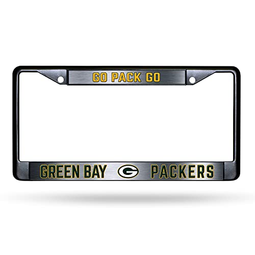 NFL Green Bay Packers Go Pack Go Black Chrome License Plate Frame - 2-Screw Mount - color: Packers