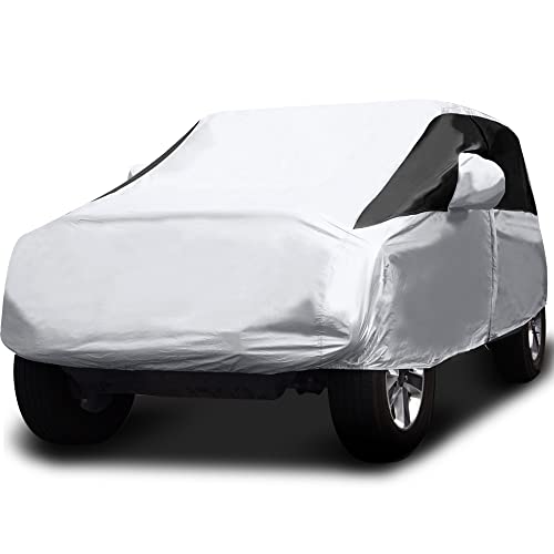Titan Premium Multi-Layer PEVA Car Cover for Wrangler 4-Door SUVs 164-184". Waterproof, UV Protection, Anti-Scratch Protective Lining, Driver-Side Zippered Opening. Fits Wrangler SUVs. - color: Silver with Black Stripe, size: Wrangler 4-Door (164-184" lon