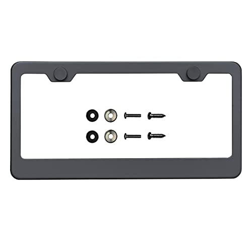 T304 Stainless Steel License Plate Frame – 8K Mirror Polish Finish, Rust-Resistant, Slim Design, Universal Fit, Includes Screw Caps, Washers & Stainless Steel Screws (Matte Black) - color: Matte Black