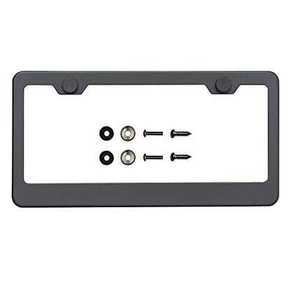 T304 Stainless Steel License Plate Frame – 8K Mirror Polish Finish, Rust-Resistant, Slim Design, Universal Fit, Includes Screw Caps, Washers & Stainless Steel Screws (Matte Black) - color: Matte Black