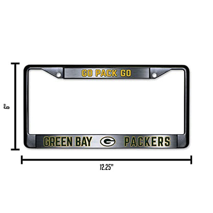 NFL Green Bay Packers Go Pack Go Black Chrome License Plate Frame - 2-Screw Mount - color: Packers