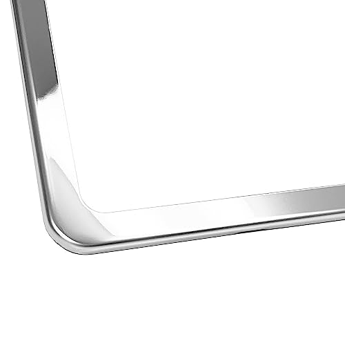 T304 Stainless Steel Polish Mirror Two Hole Slim License Plate Frame Holder Tag w/Chrome Metal Cap …