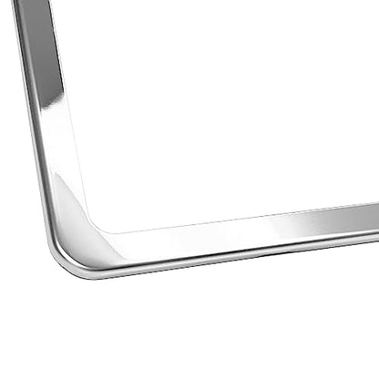 T304 Stainless Steel Polish Mirror Two Hole Slim License Plate Frame Holder Tag w/Chrome Metal Cap …