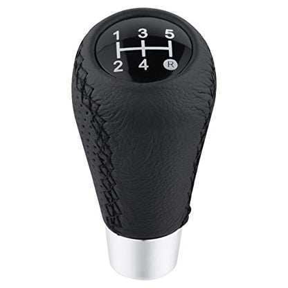 5 Speed Black Shift Knob Car Shifter Stick Handle Leather Gear Lever Replacement Fit Most Manual Cars - color: Black with black stitching