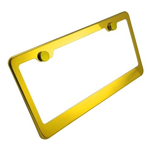 T304 Stainless Steel License Plate Frame – 8K Mirror Polish Finish, Rust-Resistant, Slim Design, Universal Fit, Includes Screw Caps, Washers & Stainless Steel Screws (Gold) - color: Gold