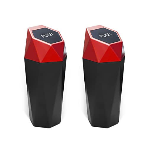 2PCS Car Trash Can with Lid, Mini Portable Auto Garbage Can, Small Leakproof Diamond Design Trash Dustbin, Waterproof Vehicle Rubbish Bins for Automotive Car, Home, Office, Kitchen, Bedroom (Red,2) - color: Red, size: 2PCS
