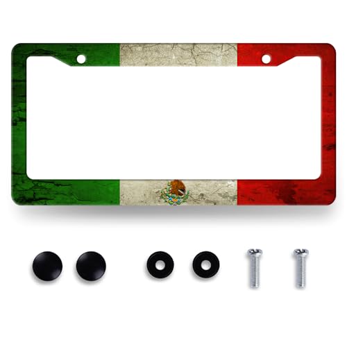 Vintage Mexican Flag License Plate Frame Mexico License Plate Holder for Front and Rear Car Tags Stainless Steel Funny License Plate Car Decoration with Screws 12.2" x 6.2" - color: Vintage Mexico Mexican Flag