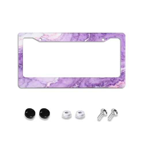 Marble Purple Pink Gradient White License Plate Frames Covers Holder Car Tag Frame Holder Car Accessories, Aluminum Car Decoration Accessory for Women Men US Vehicle Standard Decorative 12x6'' - color: Purple Pink Marble