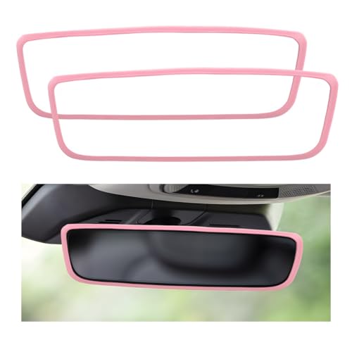 2 PCS Rear View Mirror Protector Frame, Rearview Mirror Edge Protective Cover Car Interior Decoration, Silicone Auto Rearview Mirrors Trim Compatible with Model 3 Y for Women Men (Pink) - color: Pink, 2 PCS