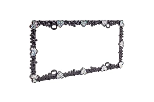 Creathome 3D Shining Daisy Heart License Plate Frame from Pure Zinc Alloy Metal Perfect Plate Holder, Matt Black with Silver Glitter Luminously Heart - color: Matt Black with Silver Glitter, Luminously Heart