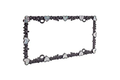 Creathome 3D Shining Daisy Heart License Plate Frame from Pure Zinc Alloy Metal Perfect Plate Holder, Matt Black with Silver Glitter Luminously Heart - color: Matt Black with Silver Glitter, Luminously Heart