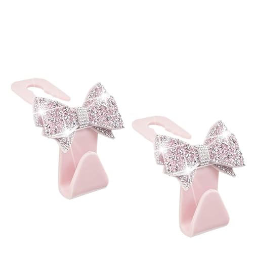 2 PCS Bling Car Headrest Hooks, Cute Crystal Rhinestone Bow Purse Hook, Seat Back Hanger Storage for Purses Bags Grocery, Universal Car Decorations for SUV Truck (Pink) - color: Pink