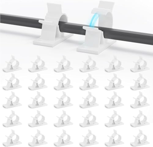Viaky White Cord Clips Self Adhesive, 30Pack Cable Clamps Adjustable Wire Holder Electric Cord Organizer for Car Home Office Desk Wall Nightstand Computer - color: white, size: for 0-0.5'' cable