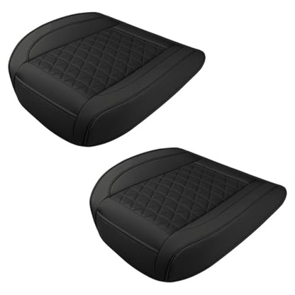 Luxury Faux Leather Car Seat Cover, Anti-Slip Waterproof Universal Front Bottom Seat Protector with Storage Pocket, Triangular Pattern Vehicle Seats Cushion for Sedans, SUVs, Trucks (2PCS&Black) - color: 2PCS&Black