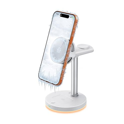 QI 2.2 Certified 25W Wireless Charger with Cooling Fan Smart Magnet Charger Stand for Apple Products, 3 in 1 Magnetic Charging Station for iPhone 17/1615/14/13/12 Series, Airpods, Apple Watch (White) - color: white