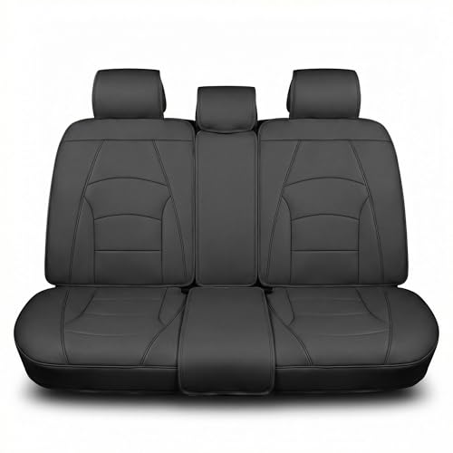 FH Group Car Seat Cover for Back Seat Solid Black Faux Leather - Universal Fit, Rear Seat Covers for Cars with Rear Split Bench, Car Seat Cushions, Car Interior Accessories for SUV, Sedan, Van - color: Black, style: Rear Set
