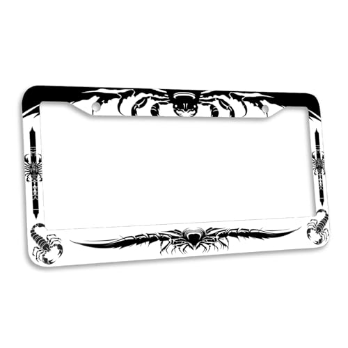 Tribal Scorpion License Plate Frame Black Ink Weird Halloween Tattoo Personalise Funny Design Compatible with Standard License Plate Holder for USA Canada 6 X 12 Inch with Screws - color: Tribal Scorpion, size: 6"L x 12"W(1PC)