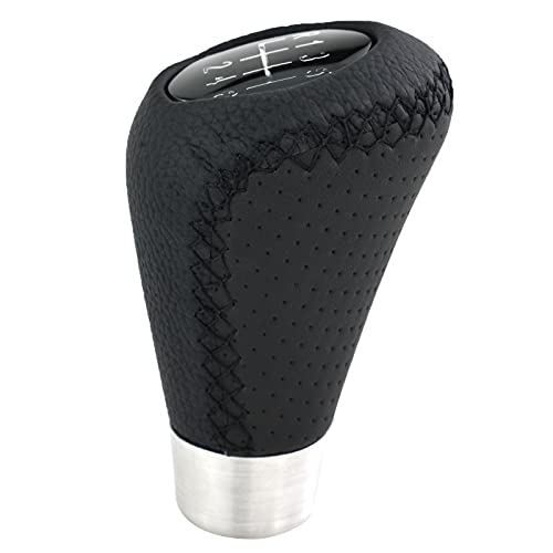 Lunsom 6 Speed Shift Knob Manual Stick Shifter Handle Leather Gear Lever Head Car Accessories Fit Most Vehicle (Black Suture) - color: Black