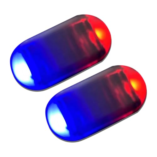 2Pack Solar Simulated Dummy Warning Lamp, Mini Anti-Theft LED Red Blue Flashing Alarm Security Car Fake Alarm Lamp,Automotive Interior Emergency Strobe Light for Bike Car Night Driving