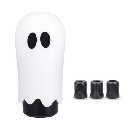 Ghost Shift Knob, Aluminum Weighted Automotive Gear Shift Manual knobs Lever with 3 Threaded Adapters M8 M10 M12 x 1.25, Universal for Vehicle Funny Cool Spooky Car Accessories (White) - color: White
