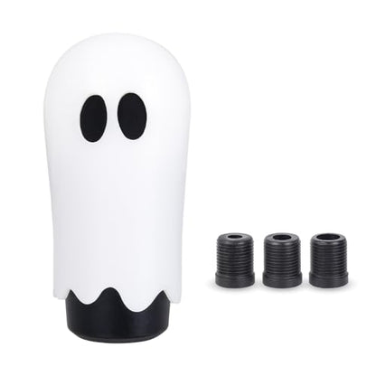 Ghost Shift Knob, Aluminum Weighted Automotive Gear Shift Manual knobs Lever with 3 Threaded Adapters M8 M10 M12 x 1.25, Universal for Vehicle Funny Cool Spooky Car Accessories (White) - color: White