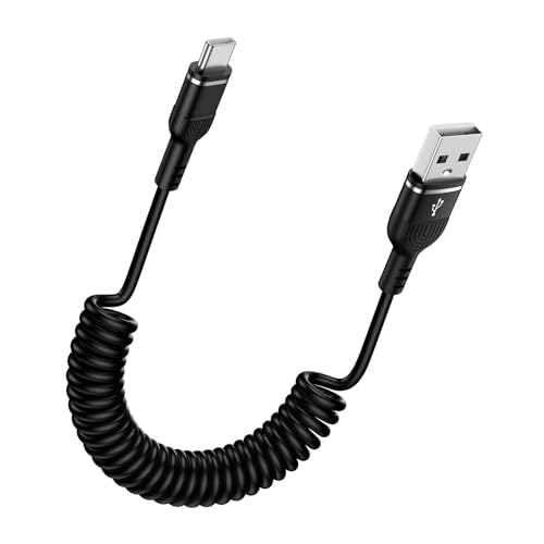 USB C Coiled iPhone 17 Charger Cord Retractable Car Charger Cable for iPhone 17 Pro Max Air 17 Pro 16e 16 Plus 16 Pro Max 15,4FT Android Auto Fast Charging Coiled Cord for Samsung Galaxy A17 A16 S25FE - color: Black