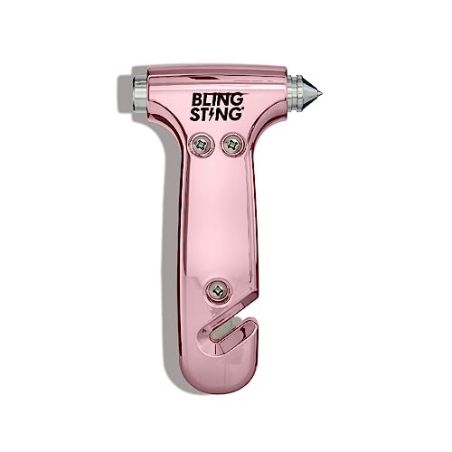 BLINGSTING Safety Hammer - Emergency Automotive Escape Tool with Window Breaker, Seat Belt Cutter & Adjustable Car Visor Strap - Tempered Glass Breaker - Steel Blade - Blush Rose Pink (1 Count) - color: Blush Pink 1