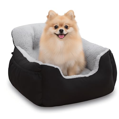 Oiilores Dog Car Seat for Small Dogs,Washable Pet Booster Seats for Car with Clip-On Safty Leash, Reversible Puppy Carseat with Storage Pockets, Travel Carrier Bed for Dogs Under 25 lbs, Grey