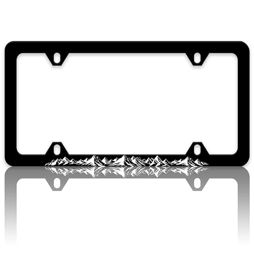 Mountains License Plate Frame Beautiful Mountain Pattern License Plate Holders Funny Auto Accessory Bracket Stainless Steel License Plate Frames with Screws for Women Men 6x12 Inch 4 Holes - color: Mountains