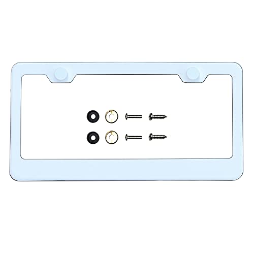 T304 Stainless Steel License Plate Frame – 8K Mirror Polish Finish, Rust-Resistant, Slim Design, Universal Fit, Includes Screw Caps, Washers & Stainless Steel Screws (White) - color: White