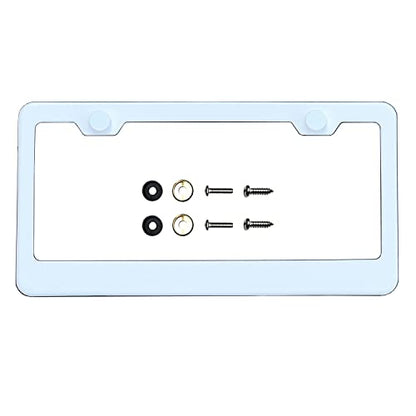 T304 Stainless Steel License Plate Frame – 8K Mirror Polish Finish, Rust-Resistant, Slim Design, Universal Fit, Includes Screw Caps, Washers & Stainless Steel Screws (White) - color: White