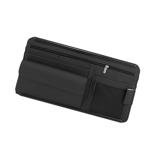 ACROPIX Black Universal Car Sun Visor Organizer Sunglasses Case Storage Pocket Hook and Loop Tape ABS PU Leather for SUV RV Truck Car Parts