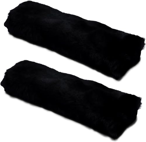 Andalus Genuine Sheepskin Car Seat Belt Cover Pad – Soft Fuzzy, Comfy Fluffy Seatbelt Covers, Shoulder Pad Neck Cushion Protector, Car Accessories for Woman, Man, Girl (Black, 2-Pack) - color: Black