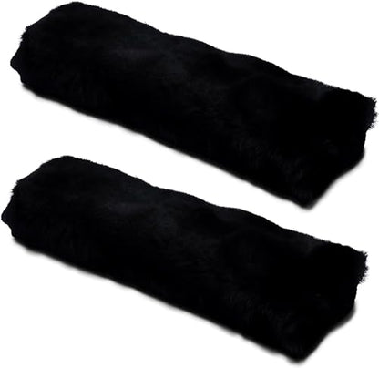 Andalus Genuine Sheepskin Car Seat Belt Cover Pad – Soft Fuzzy, Comfy Fluffy Seatbelt Covers, Shoulder Pad Neck Cushion Protector, Car Accessories for Woman, Man, Girl (Black, 2-Pack) - color: Black