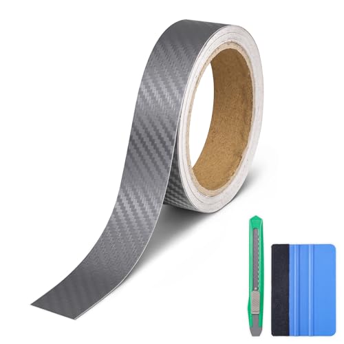 Lypumso Carbon Fiber Vinyl Tape with Tools Kits, Chrome Delete Vinyl Wrap for Blackout Car Door Edge Guard Door Sill Window Trim Protector (3D Grey, 1in x 30ft) - color: Grey, size: 1in x 30ft