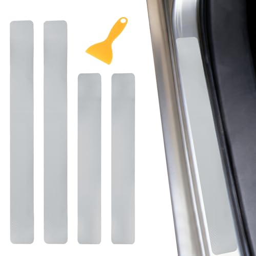 PATIKIL 400/600mm Car Door Sill Plate Protectors, 4Pcs Carbon Fiber Door Edge Step Dust Shield Cover Universal Vehicle Scratch Protection with Scrapers for Cars Trucks RV SUV, Silver - color: Silver