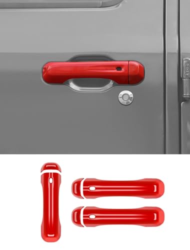 Savadicar 3-Piece Red Door Handle Cover Trim Set for Jeep Wrangler JL JLU 4xe & Gladiator JT 2018-Present – Exterior Handle Cap Accent Accessories - color: Red, size: Front & Tailgate, style: Solid