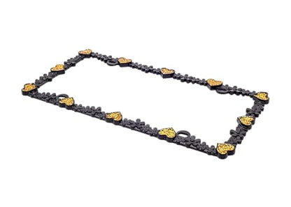 Creathome 3D Shining Daisy Heart License Plate Frame from Pure Zinc Alloy Metal Perfect Plate Holder, Matt Black with Gold Glitter, Luminously Heart - color: Matt Black with Gold Glitter, Luminously Heart