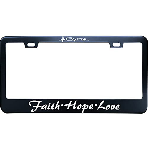 License Plate Frame Black Metal Tag, Faith Hope Love Symbol Heart Paw, License Plate Holder for Front/Back Vehicle, 2 Holes and Screws - color: Faith Hope Love Symbol Heart Paw