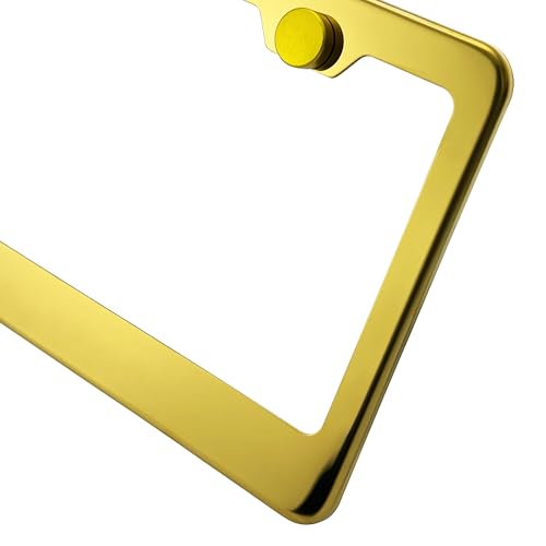 T304 Stainless Steel License Plate Frame – 8K Mirror Polish Finish, Rust-Resistant, Slim Design, Universal Fit, Includes Screw Caps, Washers & Stainless Steel Screws (Gold) - color: Gold