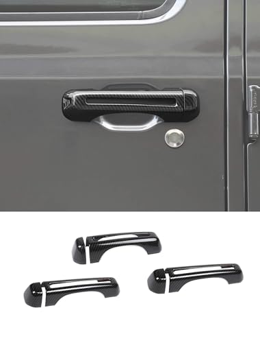 Savadicar 3-Piece Carbon Fiber Door Handle Cover Trim Kit for Jeep Wrangler JL JLU 4xe & Gladiator JT 2018-Present – Exterior Handle Cap Accent Accessories - color: Carbon Fiber, size: Front & Tailgate, style: Hollow