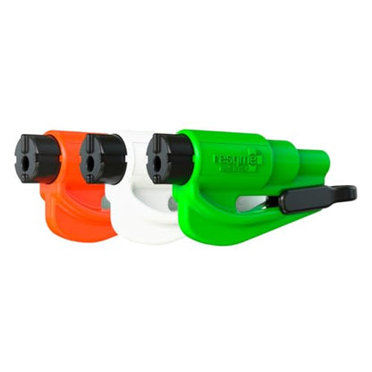 resqme The Original Emergency Keychain Car Escape Tool, 2-in-1 Seatbelt Cutter and Window Breaker, Made in USA, Family Pack of 3, Orange, White, Lime Green- Compact Emergency Hammer - color: Orange, White, Lime Green