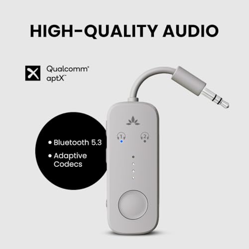 Avantree Relay - Premium Airplane Bluetooth Adapter with Advanced Qualcomm Chipset, 2 Headphones Support, 25hrs Play Time, aptX Adaptive & HD Audio Transmitter for Airpods, Bose & Travel Flight - color: 4-Sandstorm Beige