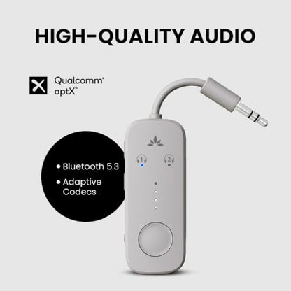 Avantree Relay - Premium Airplane Bluetooth Adapter with Advanced Qualcomm Chipset, 2 Headphones Support, 25hrs Play Time, aptX Adaptive & HD Audio Transmitter for Airpods, Bose & Travel Flight - color: 4-Sandstorm Beige