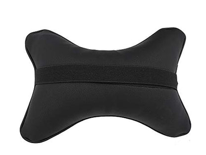 Car Neck Pillows 2pcs Pack Car Headrest Pillow Pu Leather Car Cervical Pillows for Traveling Car Pillows Filled by Fiber (Black) - color: Black