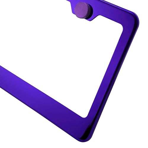 T304 Stainless Steel License Plate Frame 8K Mirror Polish Finish, Rust-Resistant, Slim Design, Universal Fit, Includes Screw Caps, Washers & Stainless Steel Screws (Purple Chrome) - color: Purple Chrome