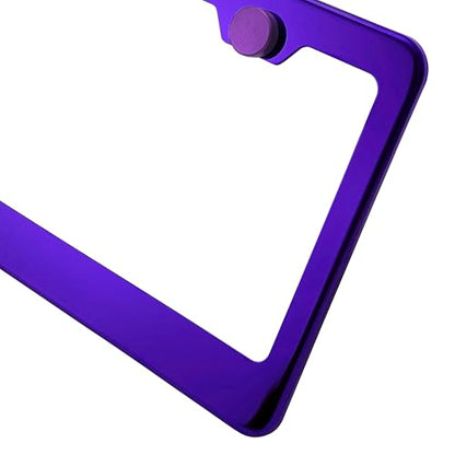 T304 Stainless Steel License Plate Frame 8K Mirror Polish Finish, Rust-Resistant, Slim Design, Universal Fit, Includes Screw Caps, Washers & Stainless Steel Screws (Purple Chrome) - color: Purple Chrome